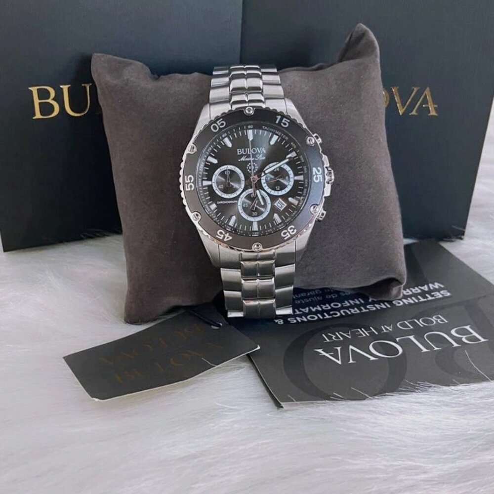 Men Bulova Classic Black Marine Star Chronograph Watch